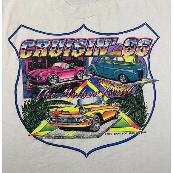 Cruisin' 66 Shirt Medium/ Large? White The Mother Road 90's Vintage - Picture 5 of 12